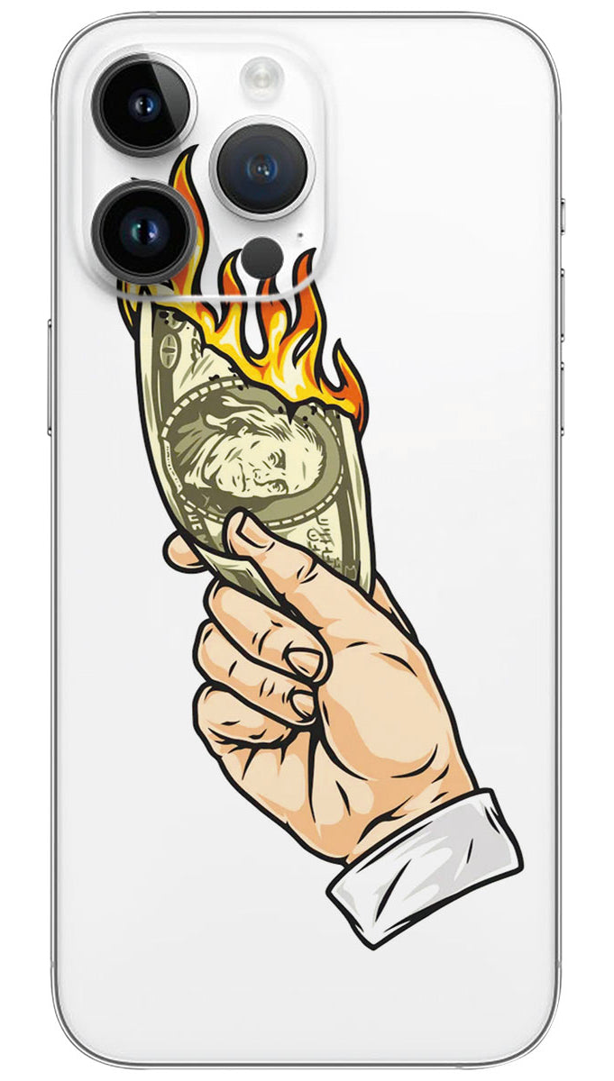 Dollar in hand with dollar fire Mobile Skin Wrap - DOL0010