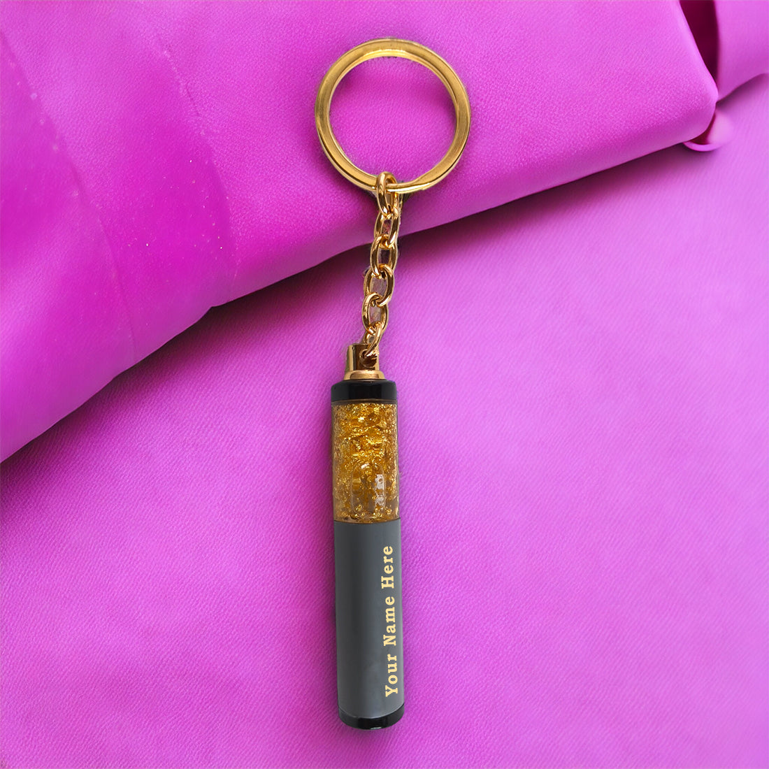 PERSONALISED GOLD FLAKE KEYCHAIN - GRAY