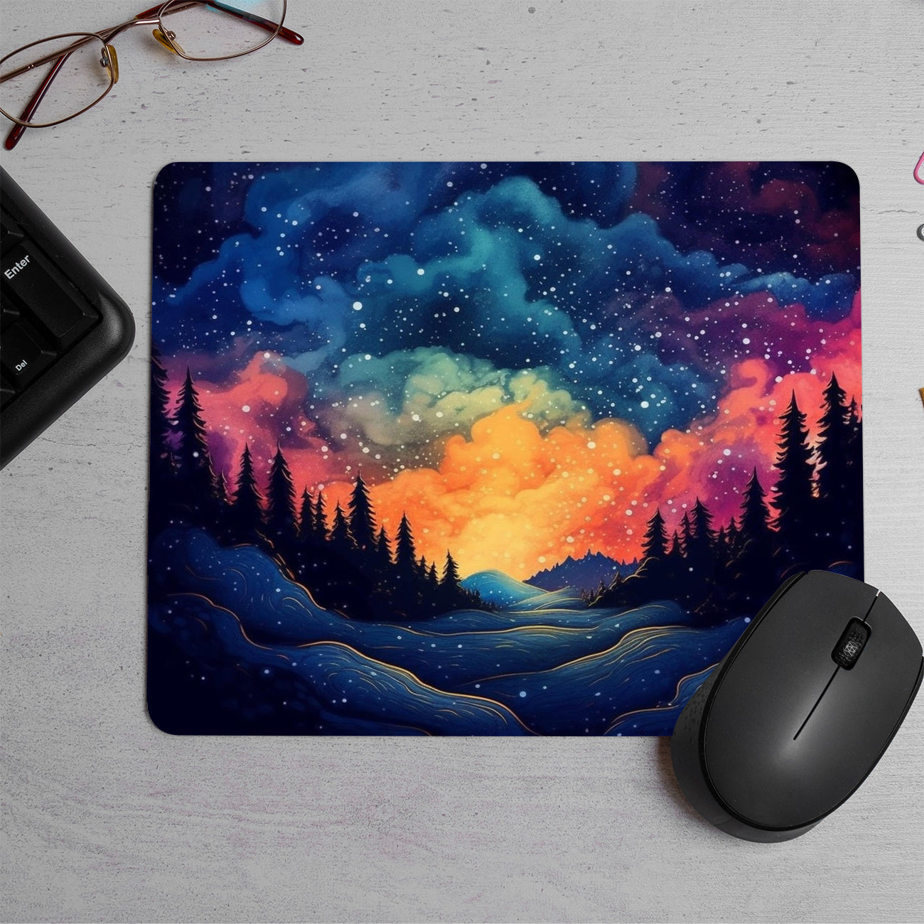Mystical Twilight Forest Vivid Colors Printed Mouse Pad (DESIGN-236)