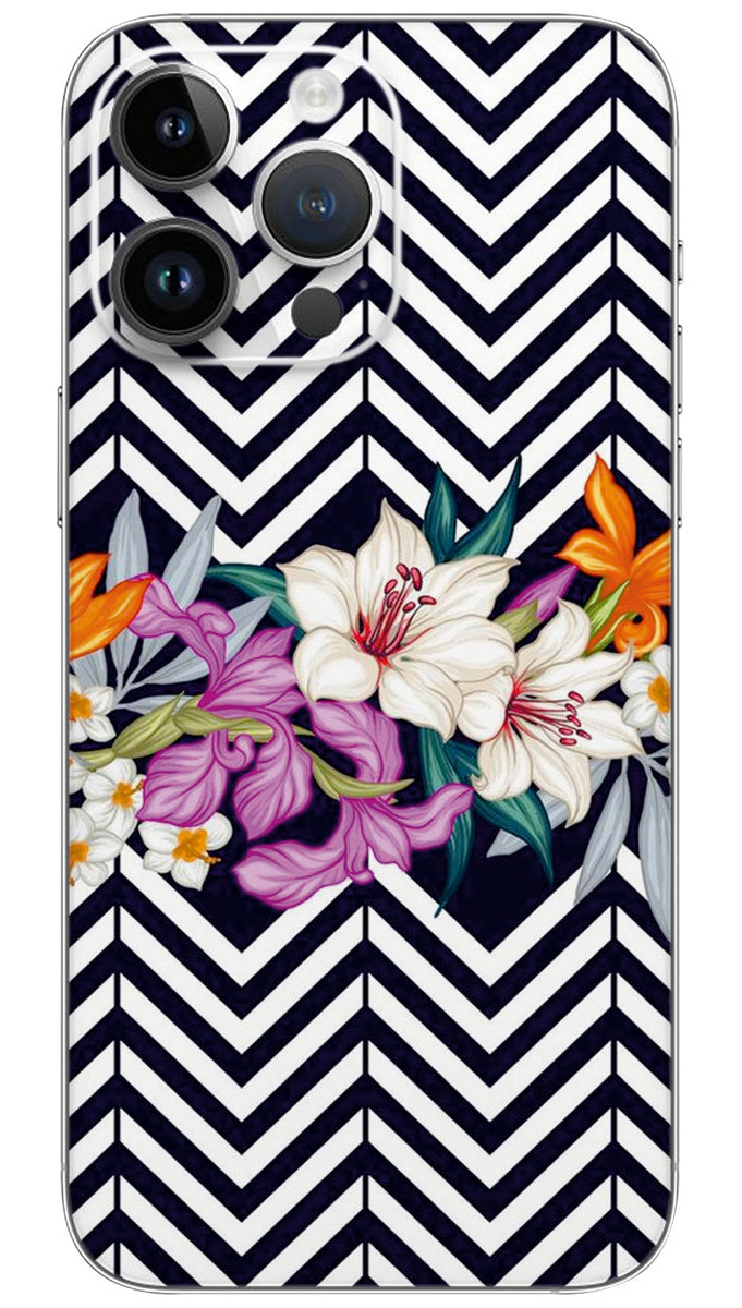 Black and White Zigzag Floral Mobile Skin Wrap - PATTC0084