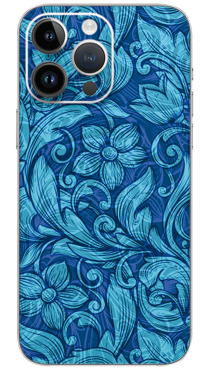 Blue Floral Pattern Mobile Skin Wrap - PATTC0190