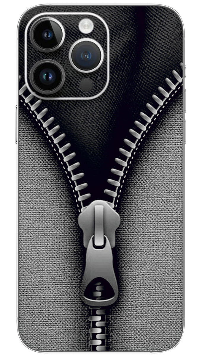 Metallic zipper over black pattern Mobile Skin Wrap - PATTF0008