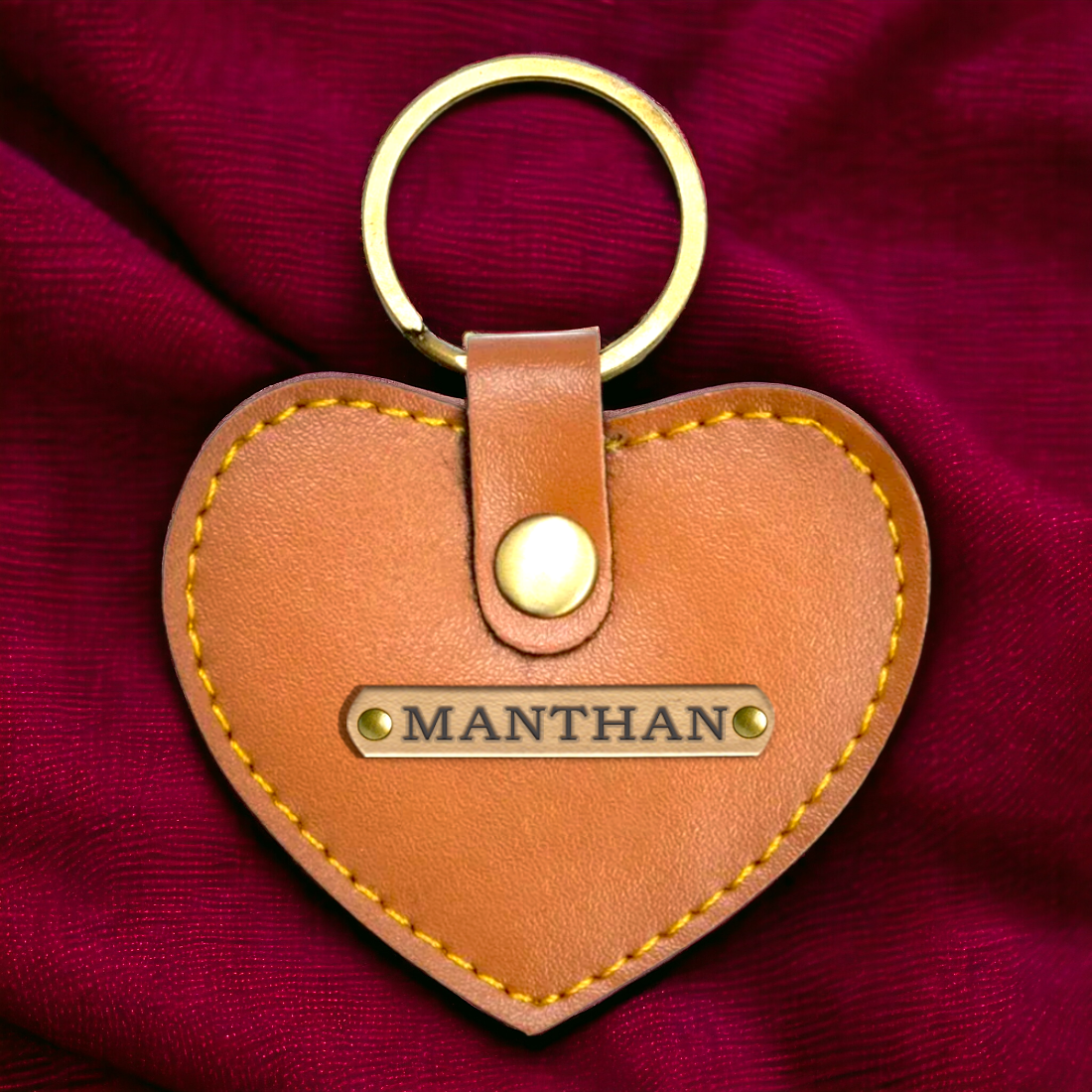 PERSONALISED STYLISH HEART KEYCHAIN - TAN