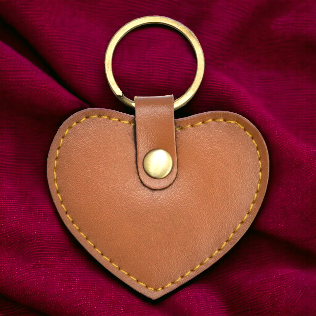 PERSONALISED STYLISH HEART KEYCHAIN - TAN