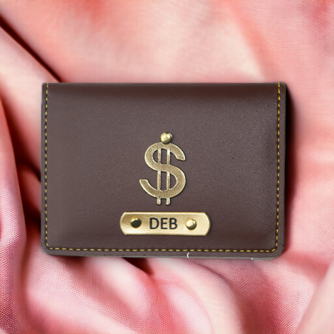 PERSONALISED LEATHER CARD HOLDER - BROWN