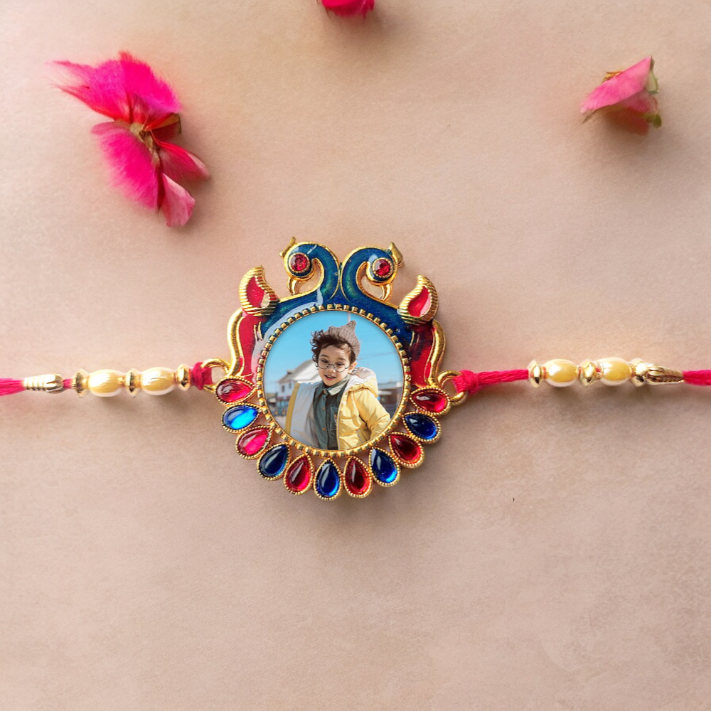 TRENDY PERSONALISED PEACOCK ROUND BRO RAKHI