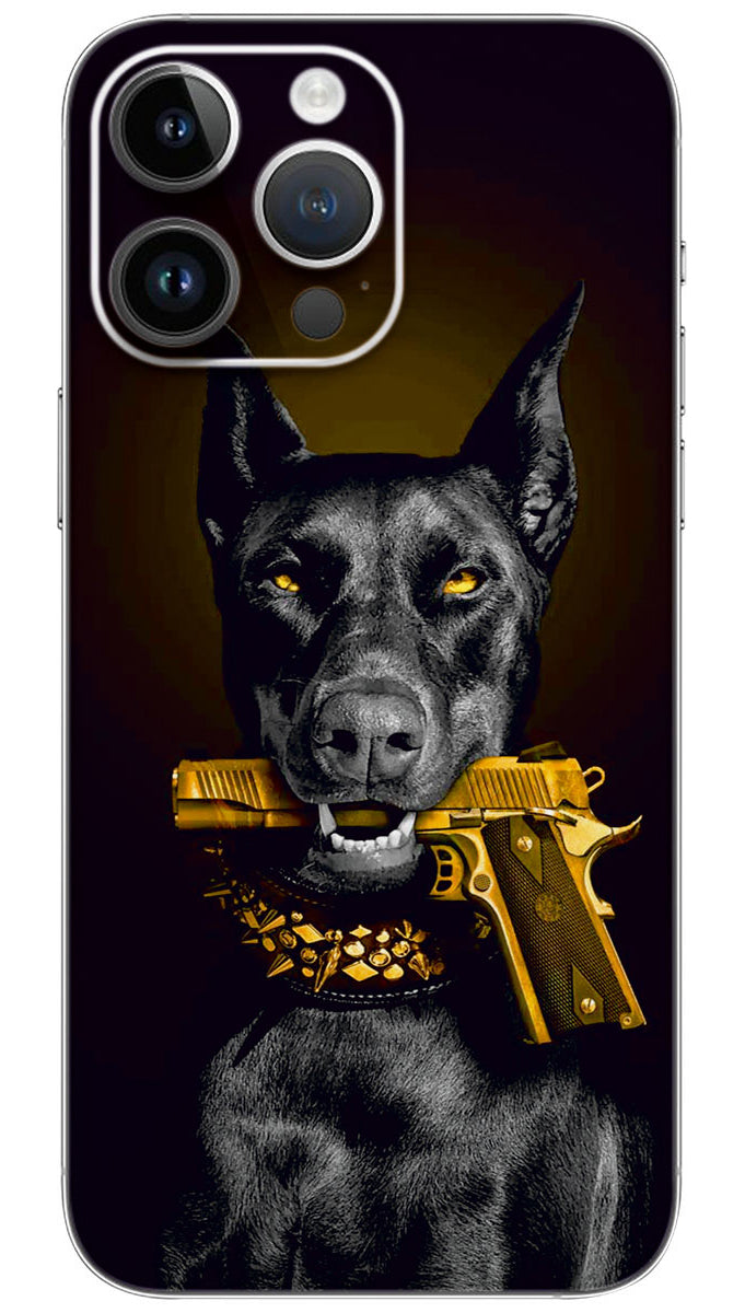 Doberman golden gun Mobile Skin Wrap  - ANI0114