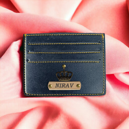 PERSONALISED LEATHER MINIMALISTIC CARD HOLDER - BLUE