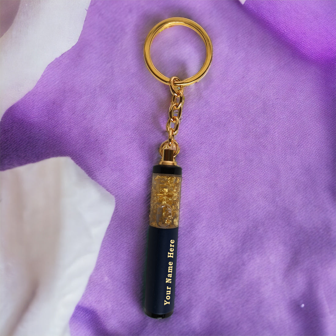 PERSONALISED GOLD FLAKE KEYCHAIN - BLUE