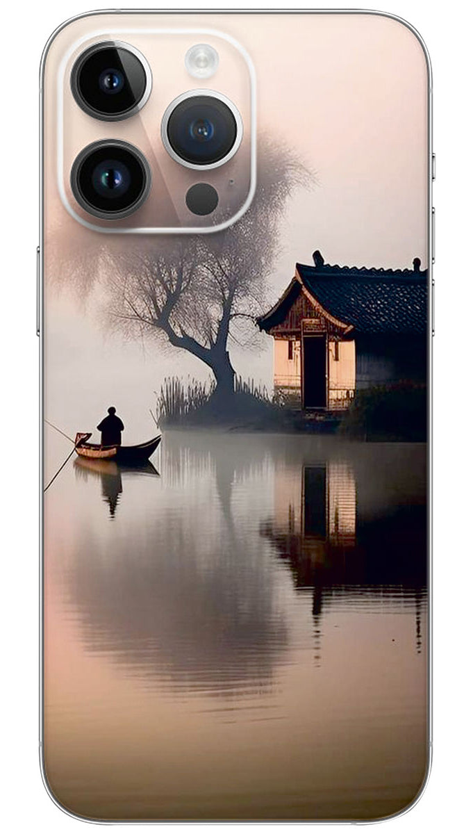 LONELY MAN AT LAKE NUTURE PAINTING Mobile Skin Wrap  - NATU0061