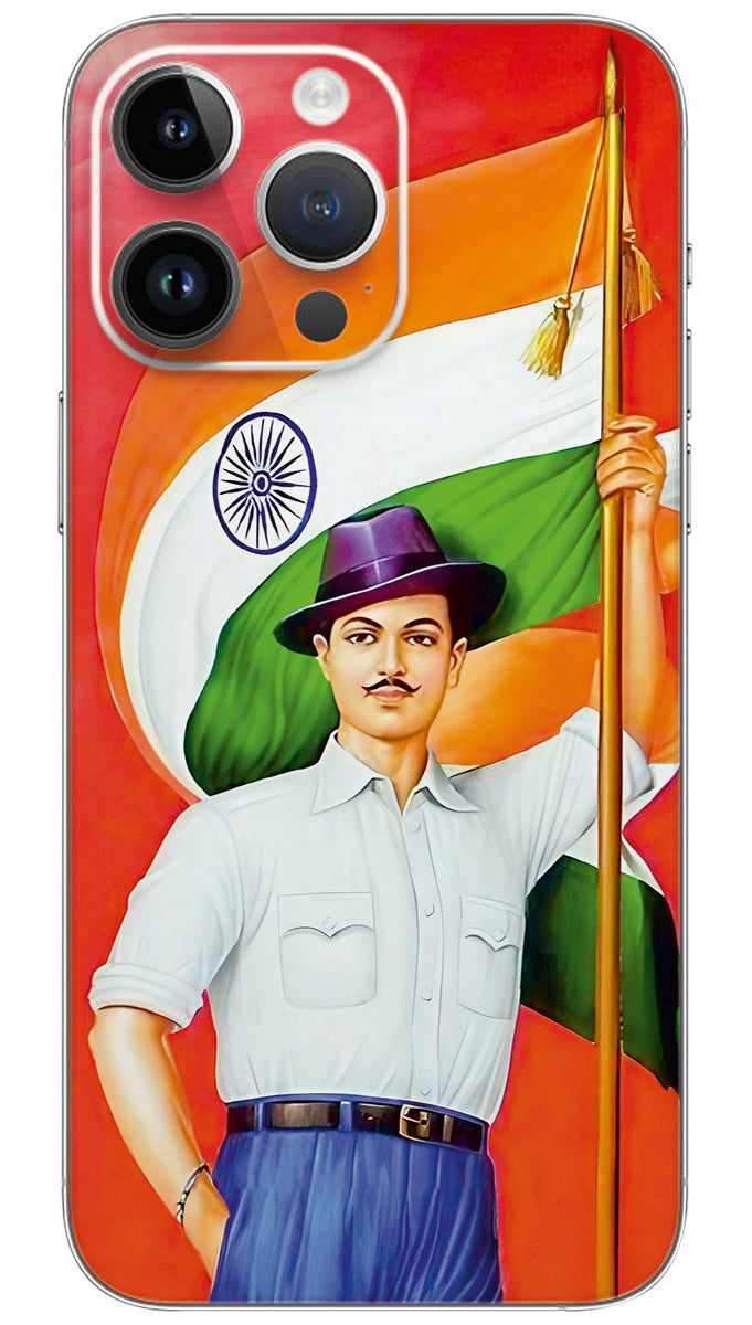 Bhagat Singh With Indian National Flag Mobile Skin Wrap  - NH0022