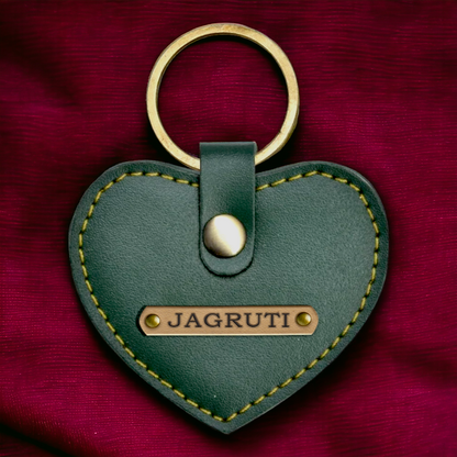 PERSONALISED STYLISH HEART KEYCHAIN - OLIVE