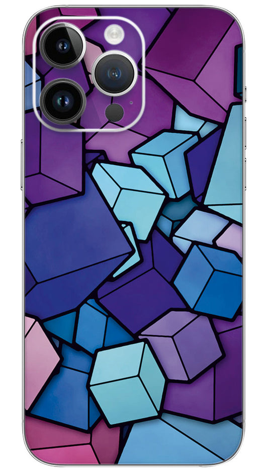 Abstract Blue Cyan Purple Cubes Mobile Skin Wrap  - PATTC0003