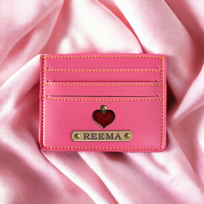 PERSONALISED LEATHER MINIMALISTIC CARD HOLDER - PINK