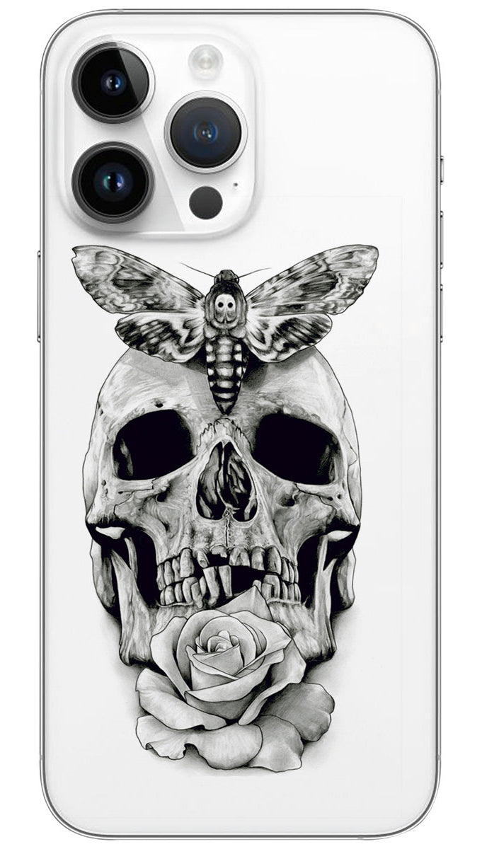 Engrave Isolated Moth Hand Drawn skull Mobile Skin Wrap  - SKUL0004