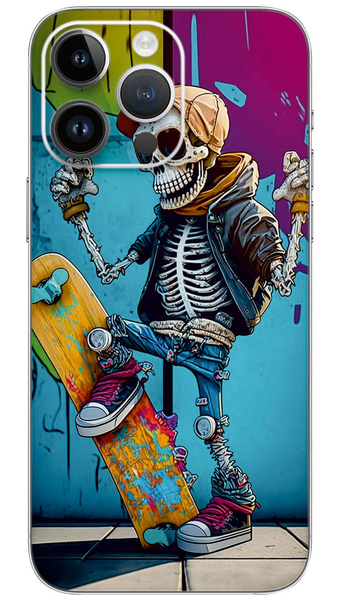 Skateboarding with skull Mobile Skin Wrap  - SKUL0043