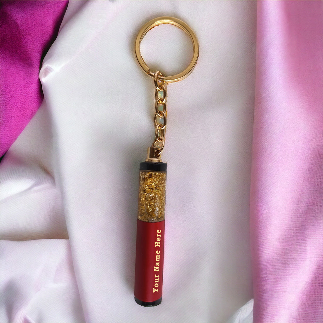 PERSONALISED GOLD FLAKE KEYCHAIN - RED