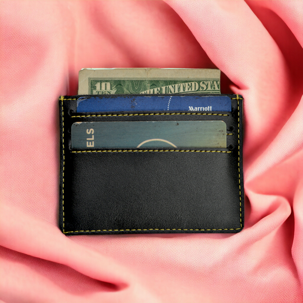 PERSONALISED LEATHER MINIMALISTIC CARD HOLDER - BLACK hover