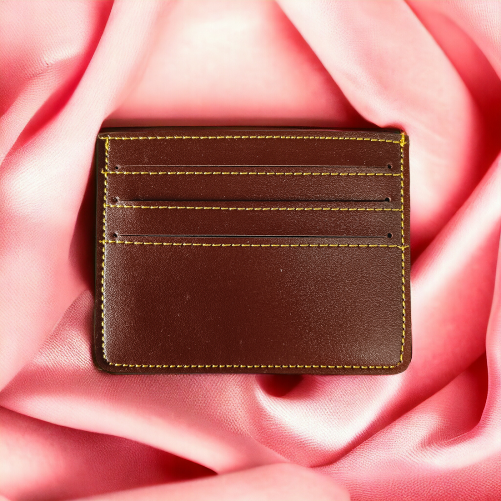 PERSONALISED LEATHER MINIMALISTIC CARD HOLDER - BROWN hover