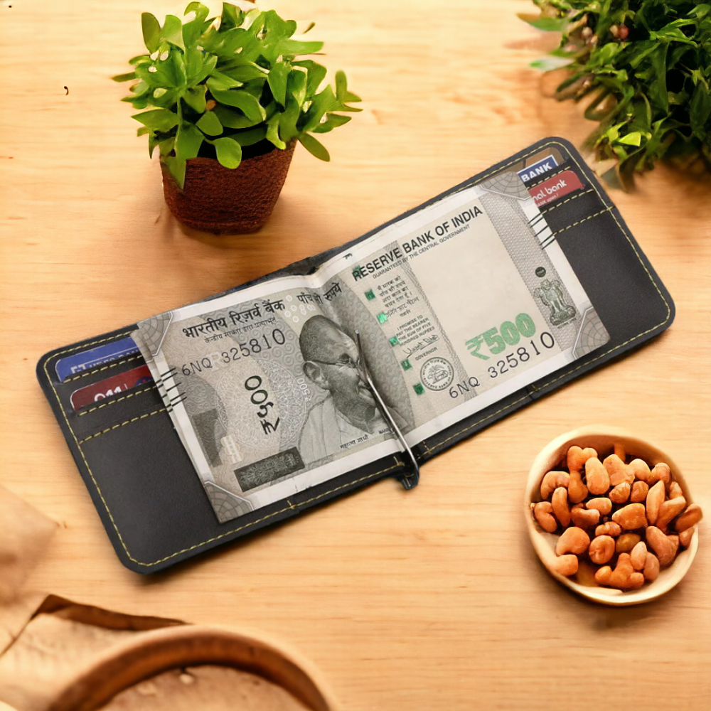 PERSONALISED MONEY CLIP WALLET - BLACK hover