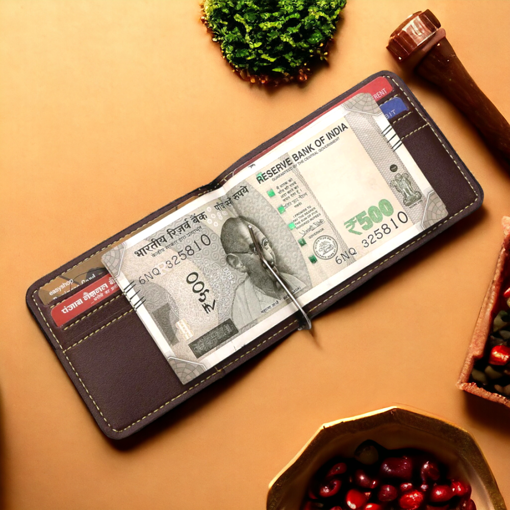 PERSONALISED MONEY CLIP WALLET - BROWN hover