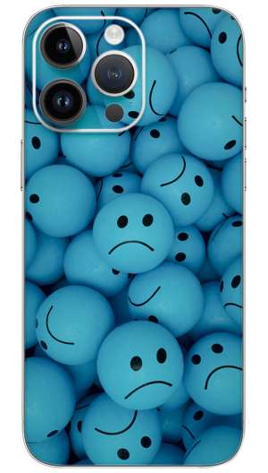 Blue smiley cartoon  Mobile Skin Wrap
