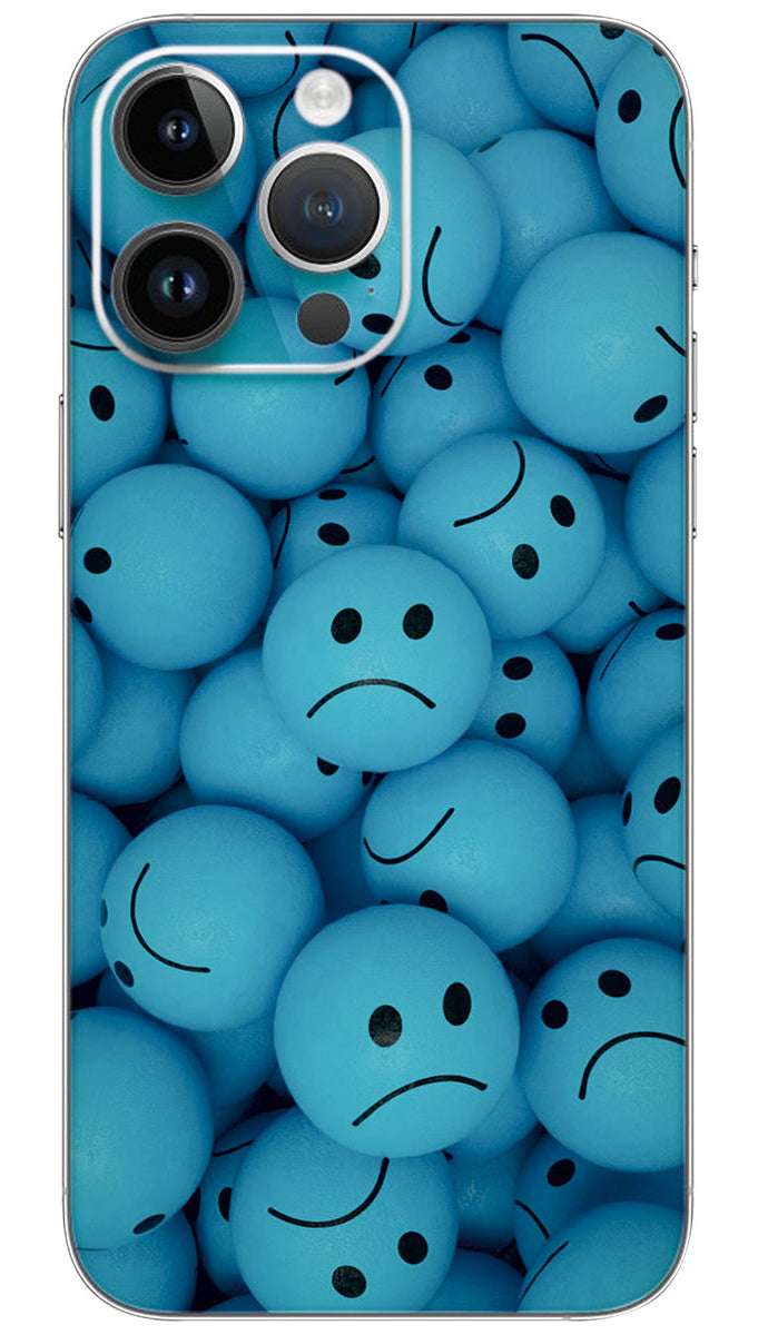 Blue smiley cartoon  Mobile Skin Wrap