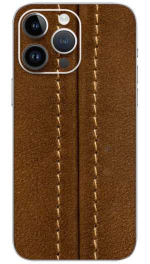 Brown Leather stitched  pattern Mobile Skin Wrap