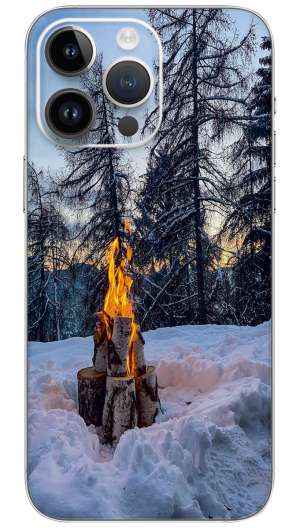 Burning bonfire in winter forest NUTURE Mobile Skin Wrap