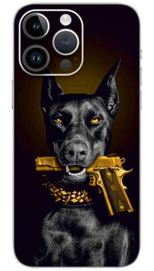 Doberman golden gun Mobile Skin Wrap