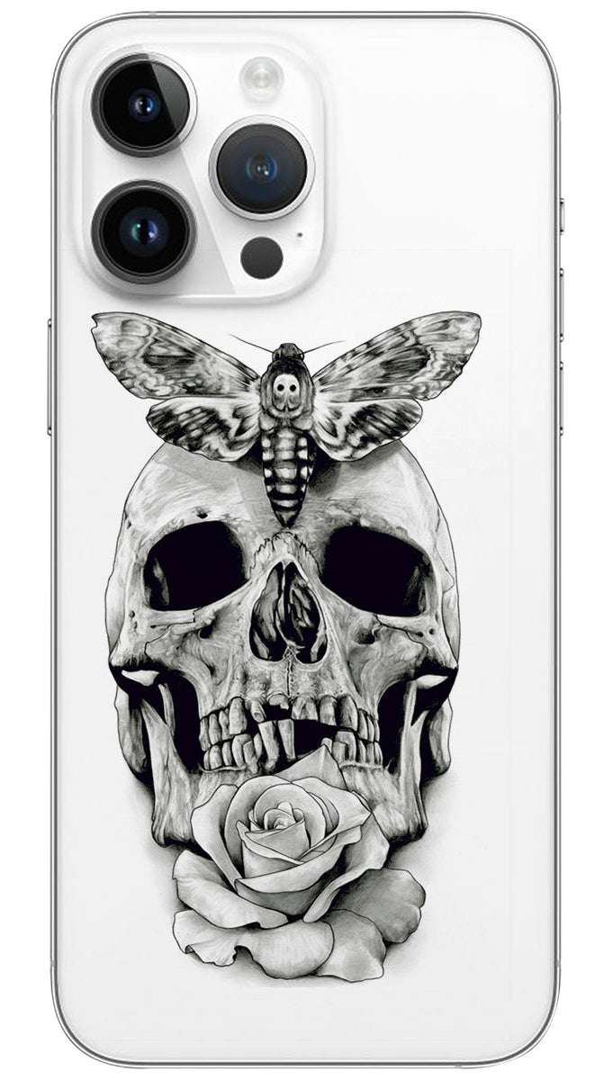 Engrave Isolated Moth Hand Drawn skull Mobile Skin Wrap