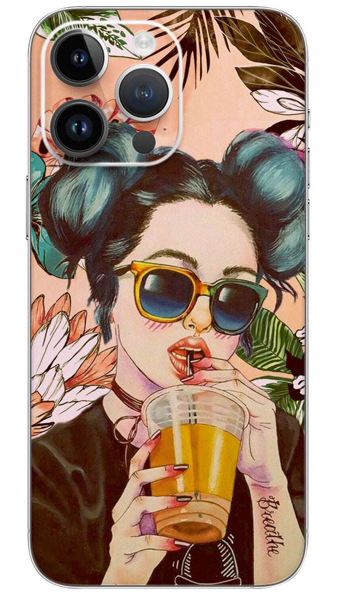 girls DRINK JUICE Mobile Skin Wrap