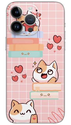 Kawaii excited white and orange cat Mobile Skin Wrap