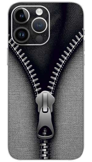 Metallic zipper over black pattern Mobile Skin Wrap