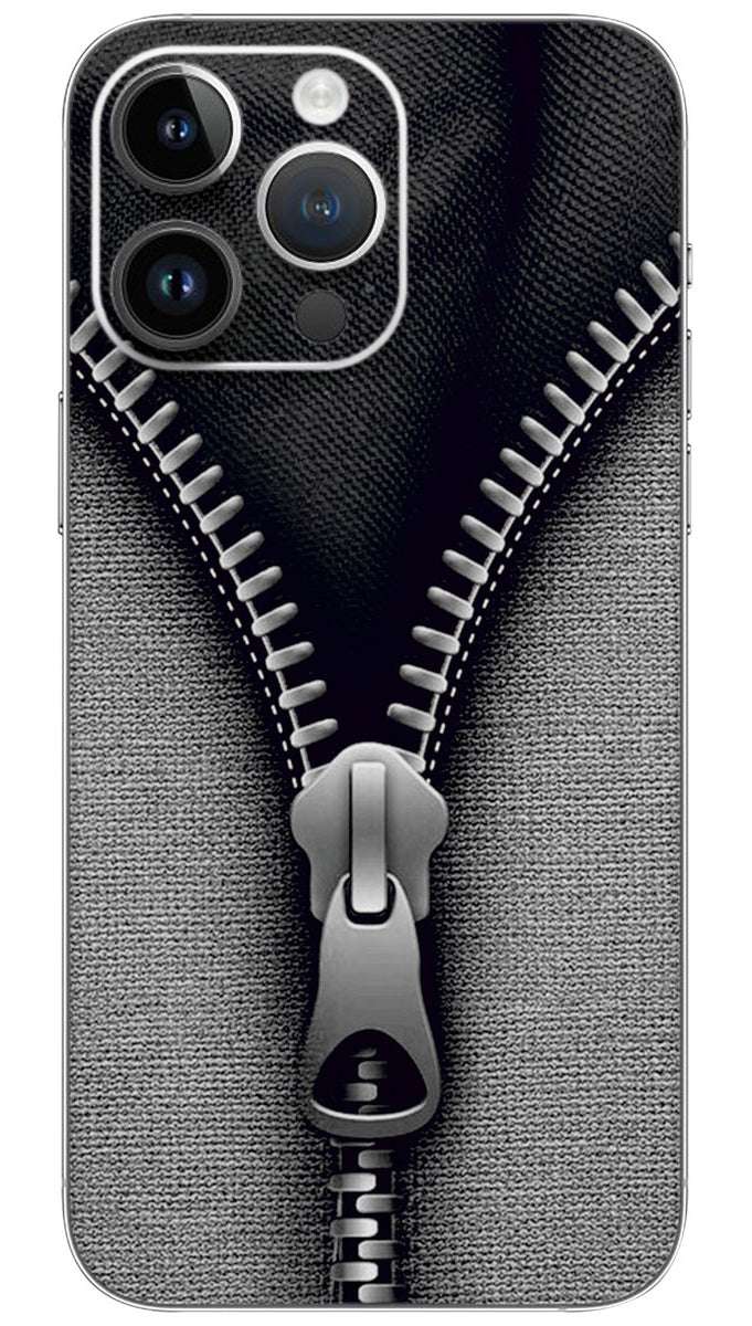 Metallic zipper over black pattern Mobile Skin Wrap