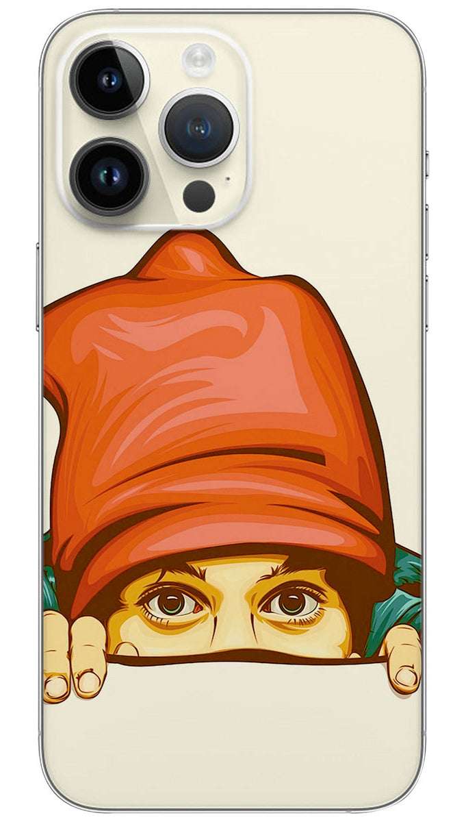 Person with Red Hat Peeking  Mobile Skin Wrap