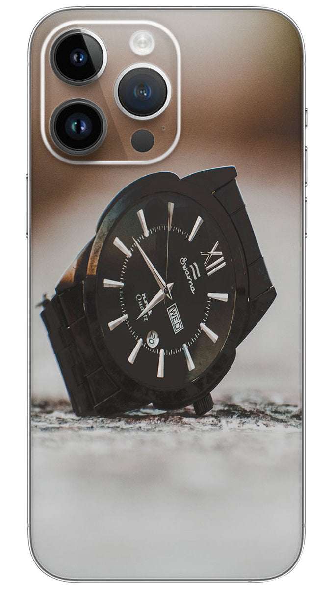 Silver Round Analog watch Mobile Skin Wrap