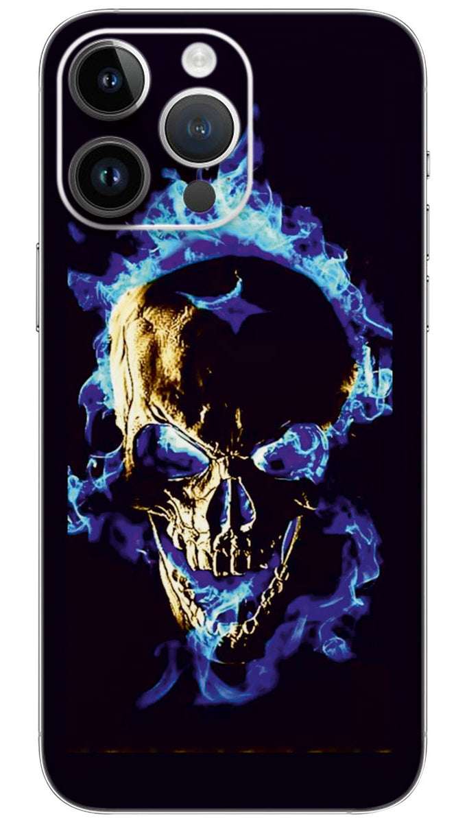 Skull in blue flames Mobile Skin Wrap