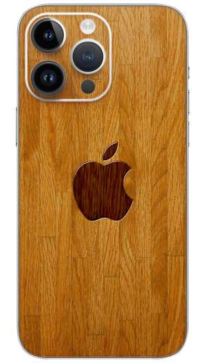 Wooden background apple logo design  Mobile Skin Wrap