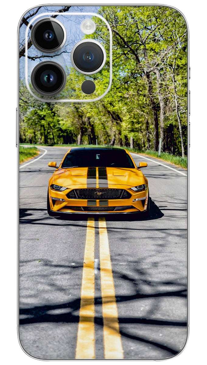 Yellow color Ford Mustang car Mobile Skin Wrap