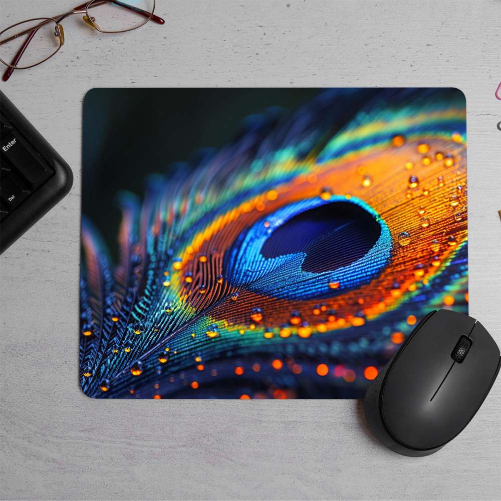 Abstract Peacock Stock Printed Mouse Pad