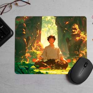 Anime style character meditating Printed Mouse Pad
