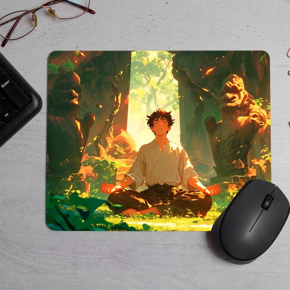 Anime style character meditating Printed Mouse Pad