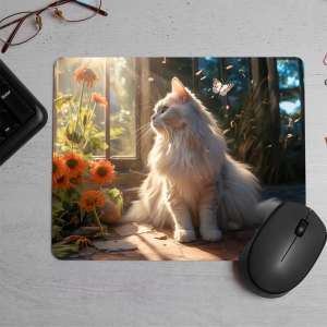 Beautiful kitten with flowers Printed Mouse Pad