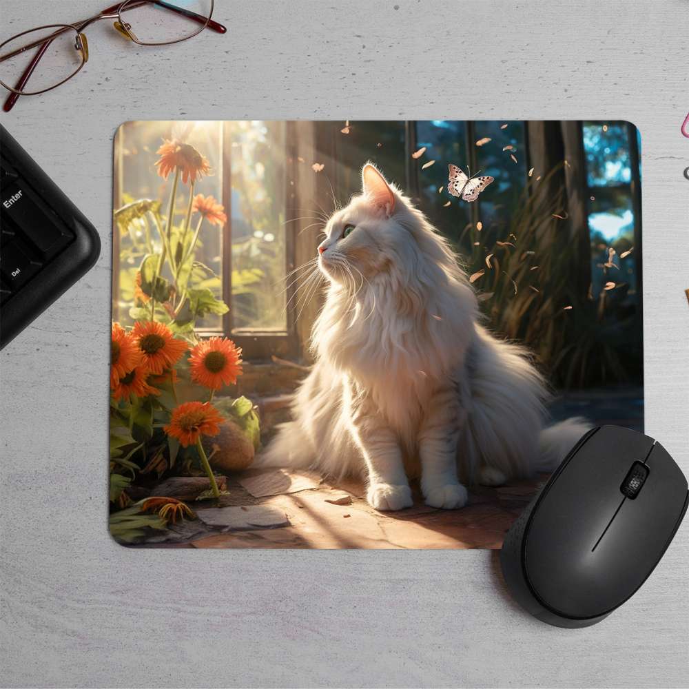 Beautiful kitten with flowers Printed Mouse Pad