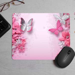 Blush of Elegance Pink Butterfly Printed Mouse Pad