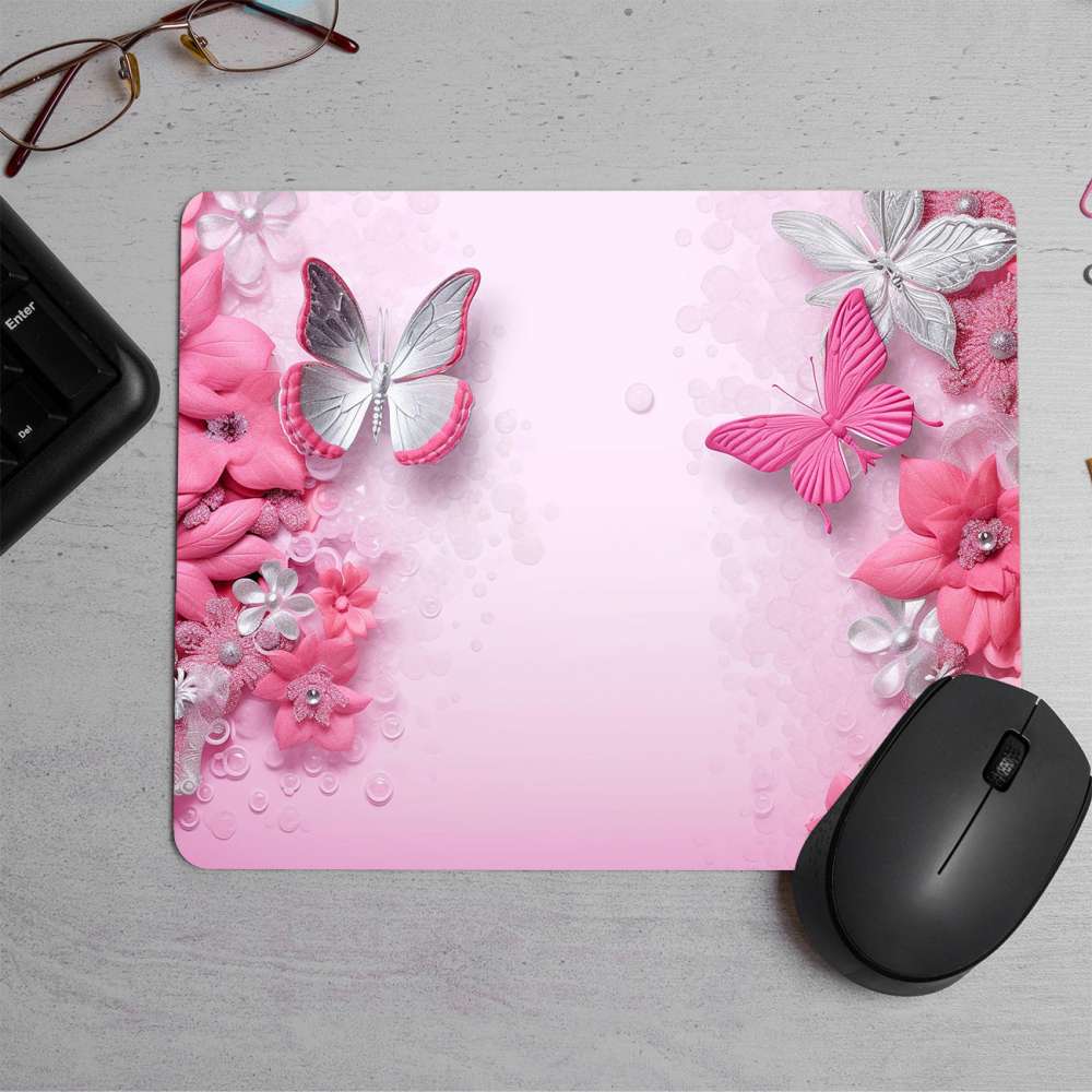 Blush of Elegance Pink Butterfly Printed Mouse Pad