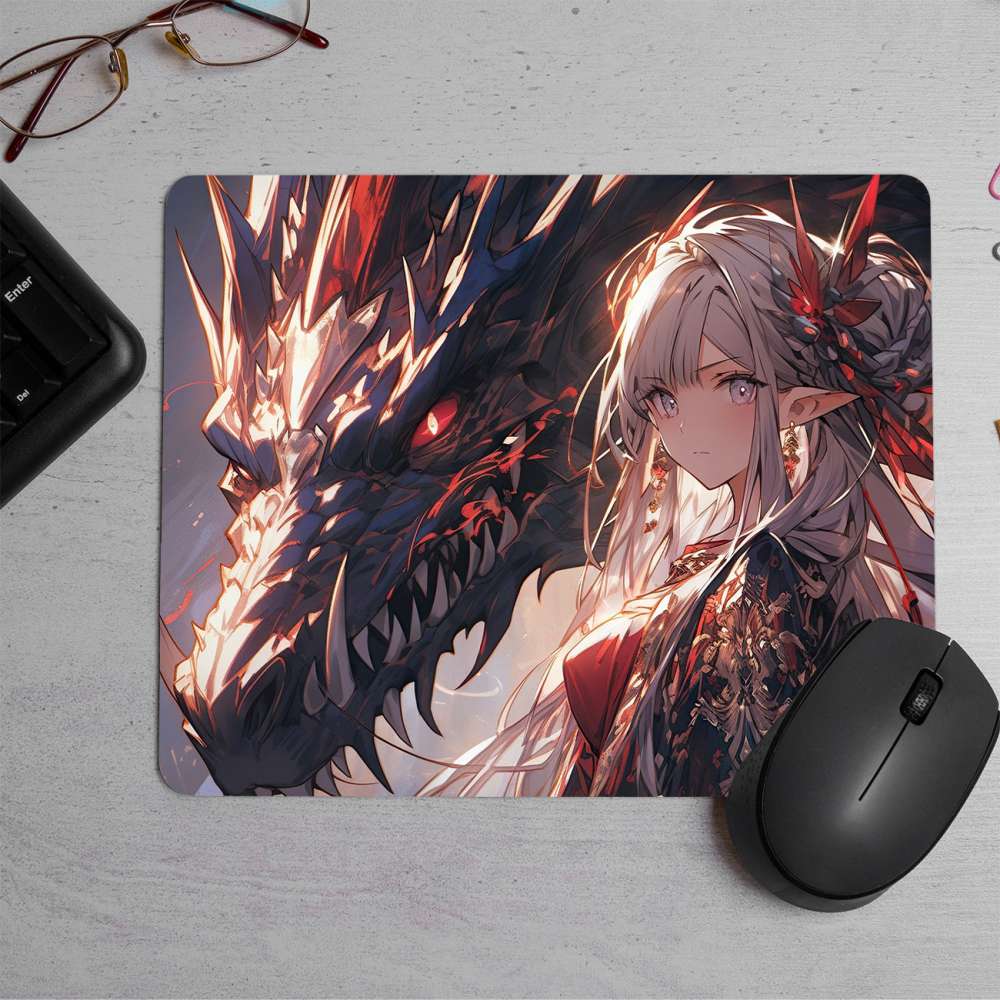 Mythical dragon girl anime Printed Mouse Pad
