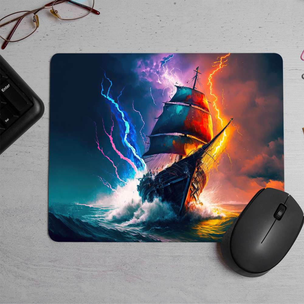 Ocean Ship Colorful Lightning  Printed Mouse Pad