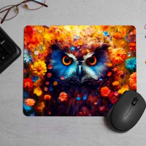 Owl with orange eye Printed Mouse Pad